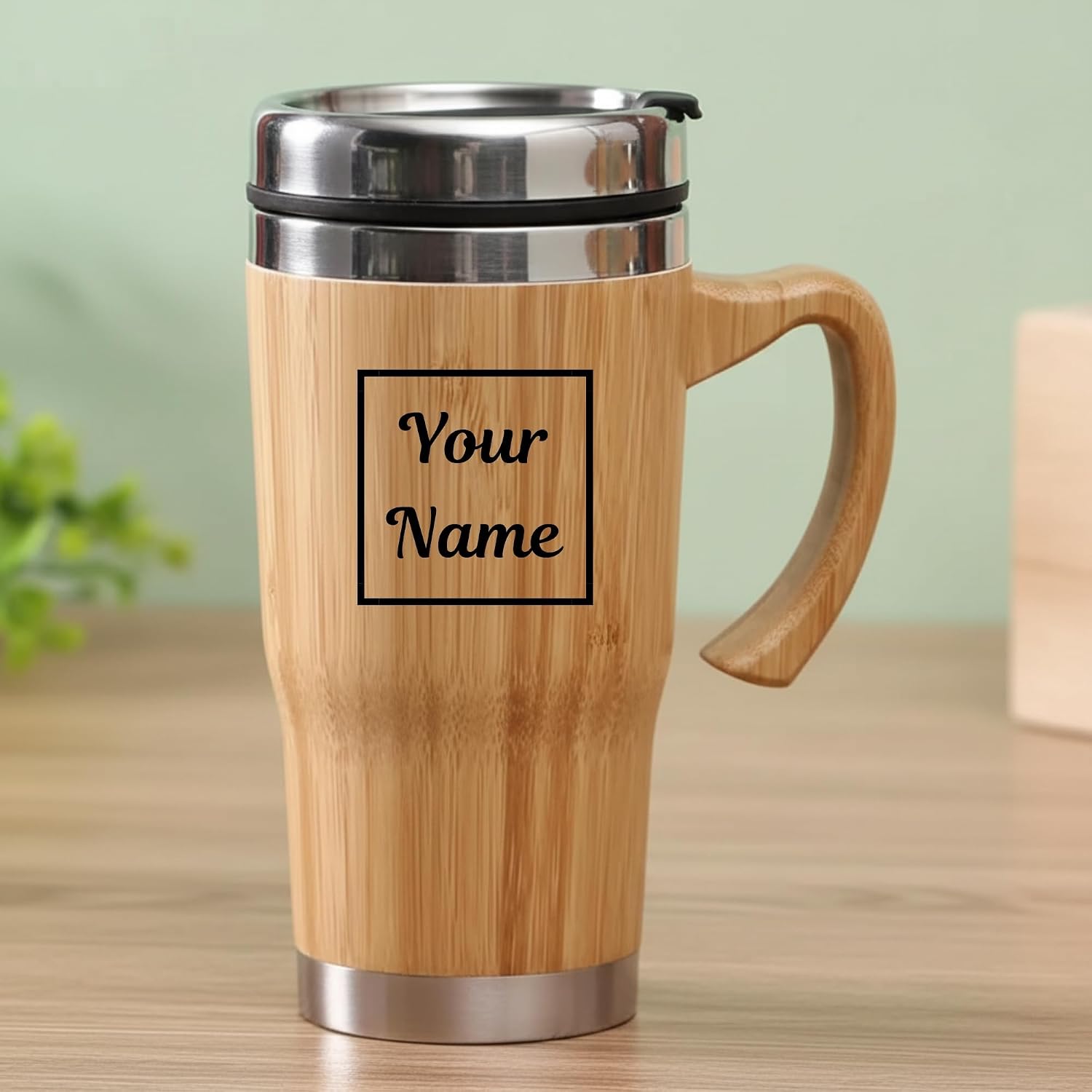Bamboo Travel Mug Tumbler with Stainless Steel Interior & Lid